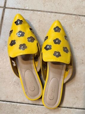Point Yellow Floral Cutout Pointed Mule